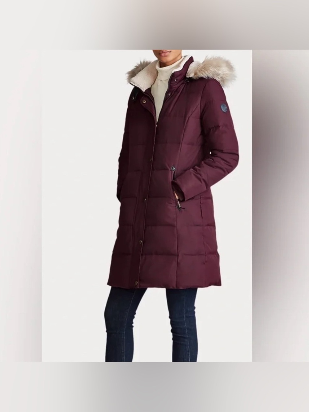 Ralph Lauren Women’s Down Fill Faux Fur Detachable Hood Purple Puff Jacket M - Picture 1 of 13